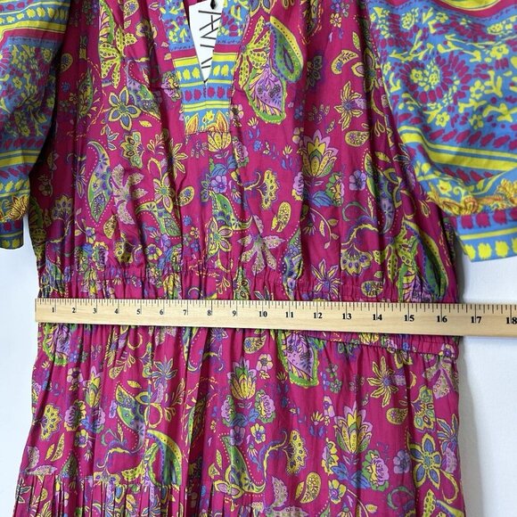 NEW Current Air Lindsey Bohemian Maxi Dress Womens Size XXL Pink Puff Sleeve - Picture 7 of 10